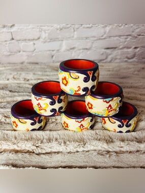 Tabletops Gallery Napkin Rings Resin Ivory Floral Set of 6